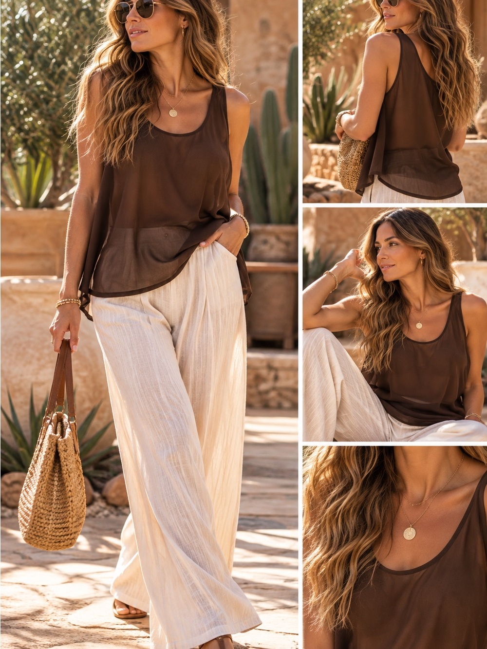 a.n.a Brown Sheer Sleeveless Tank Top